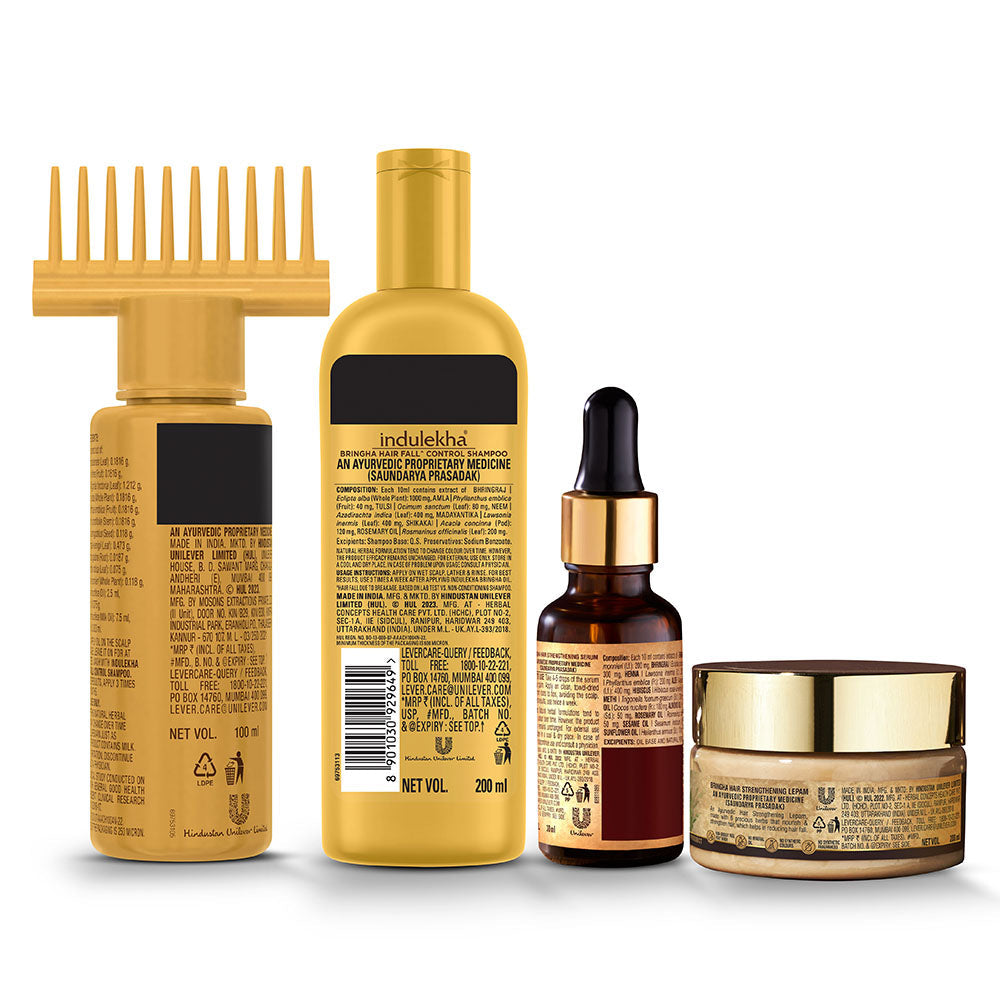 100ml+200ml+30ml+200ml ,Indulekha Hair Combo: Bringha Hair Oil, Shampoo, Serum & Mask