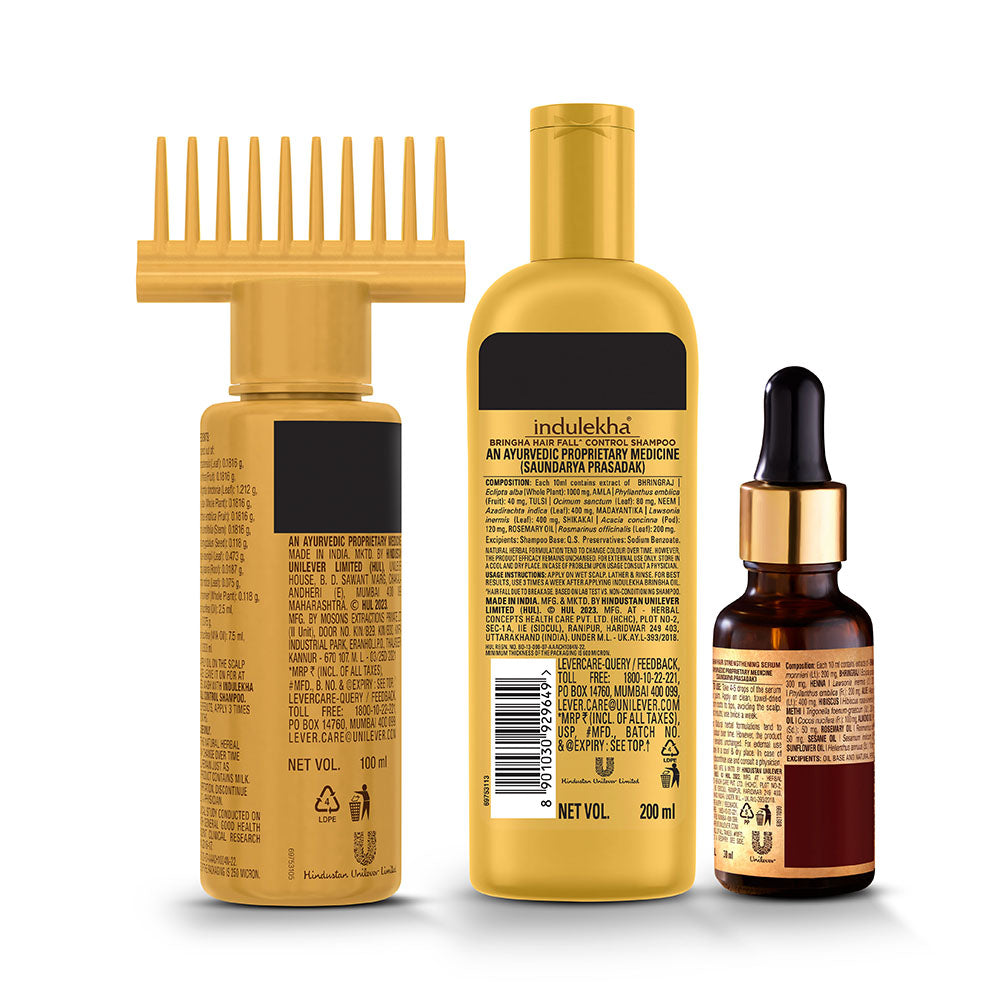100ml+200ml+30ml ,Indulekha Combo Pack: Bringha Oil, Shampoo & Serum 