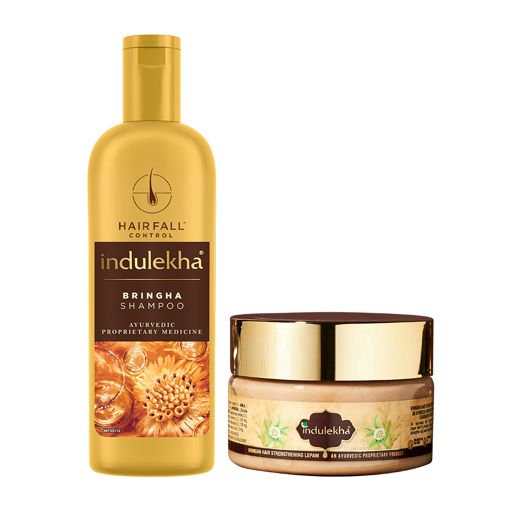 Indulekha Bringha: Shampoo 200ml + Lepam (Hair Mask) 200ml